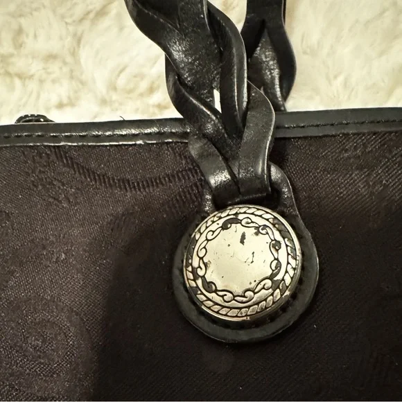 Brighton Black Embossed Tote Bag with Leather Handles - Picture 2 of 6